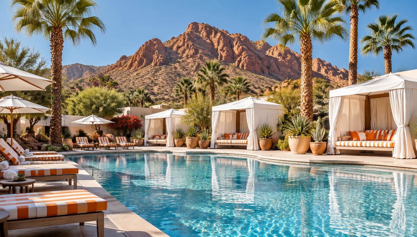 Resort pool with cabanas near Albuquerque